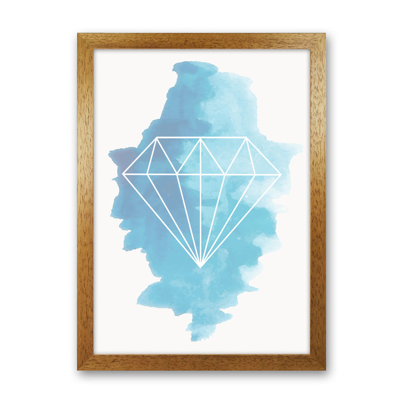 Geo Diamond Blue Watercolour Modern Print Oak Grain
