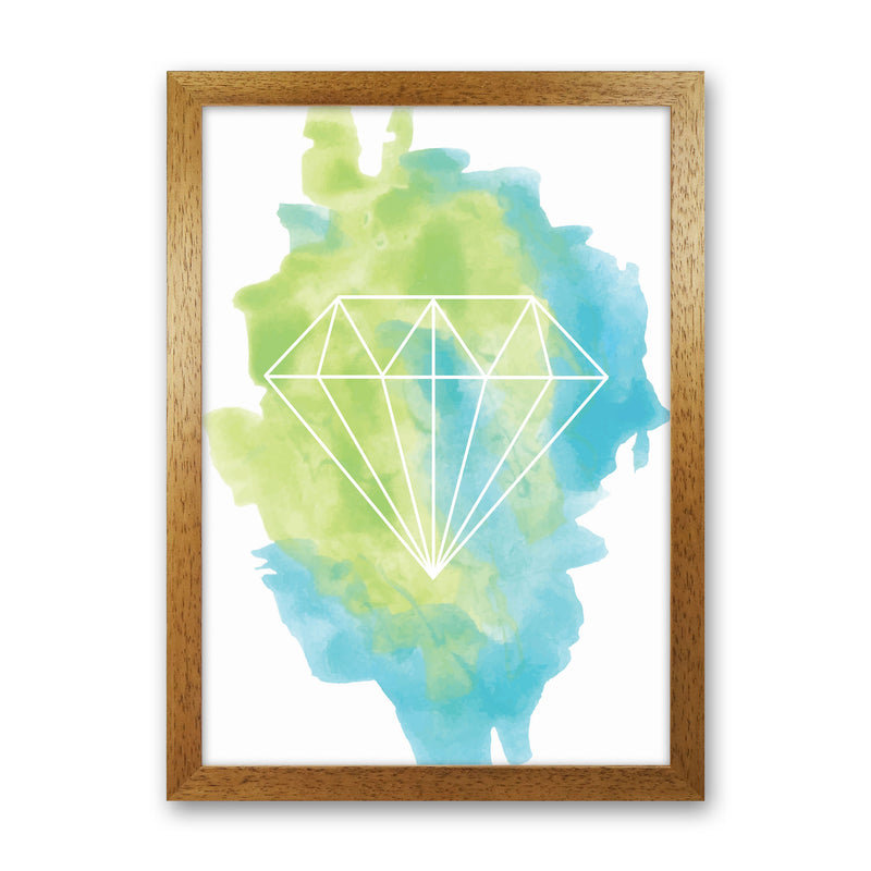 Geo Diamond Turquoise Multi Watercolour Modern Print Oak Grain