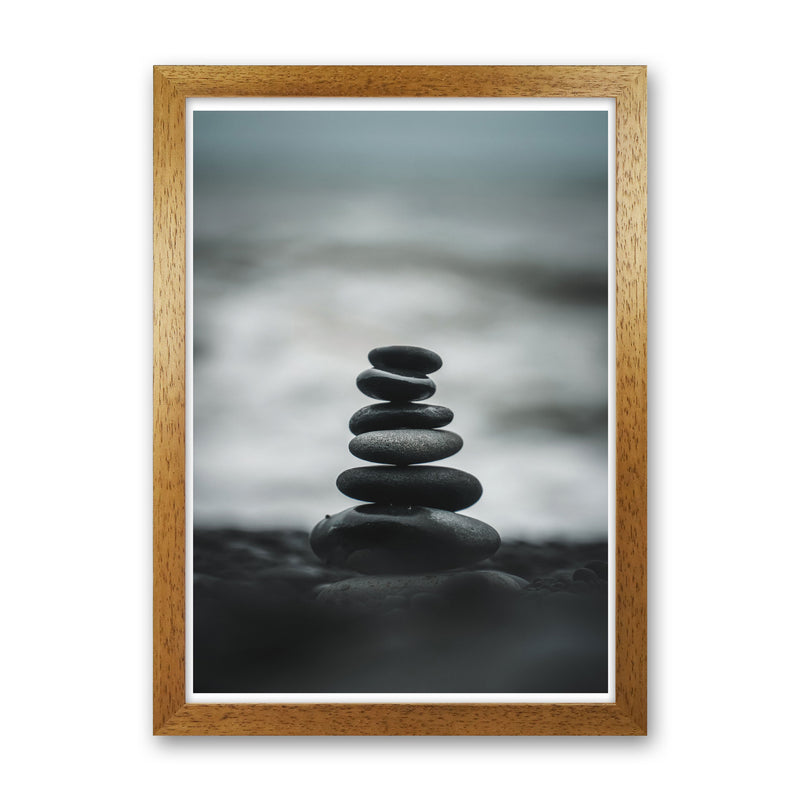 Black Pebble Stack Modern Print, Framed Botanical & Nature Art Print Oak Grain