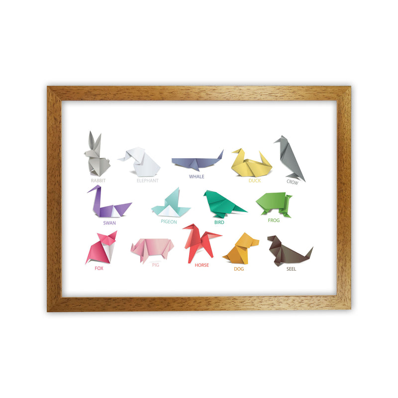 Origami Animals Modern Print Oak Grain