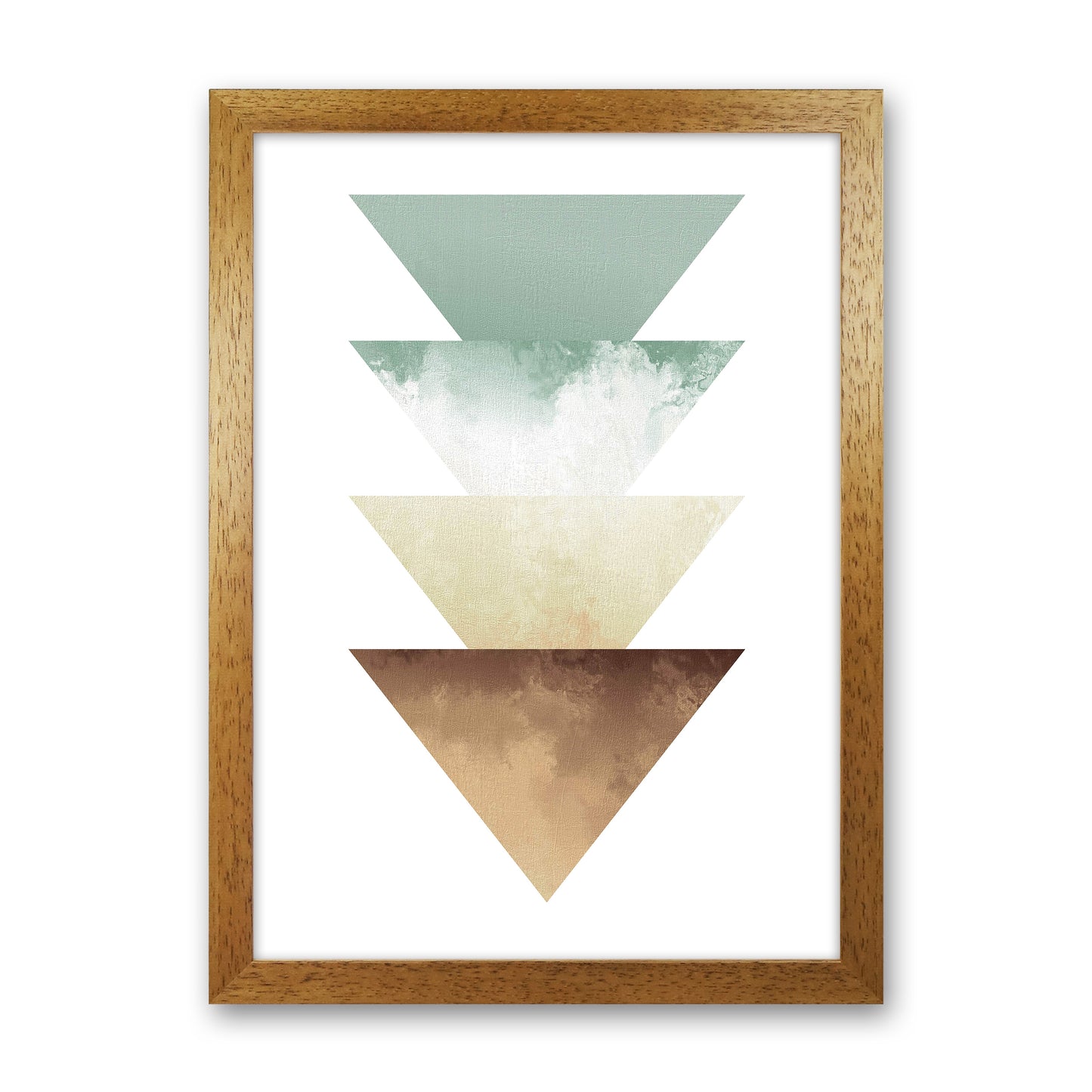 Green And Beige Watercolour Triangles Abstract  Art Print by Pixy Paper Oak Grain