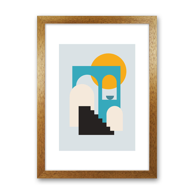 Mita Teal Stairs To Sun N5  Art Print by Pixy Paper Oak Grain