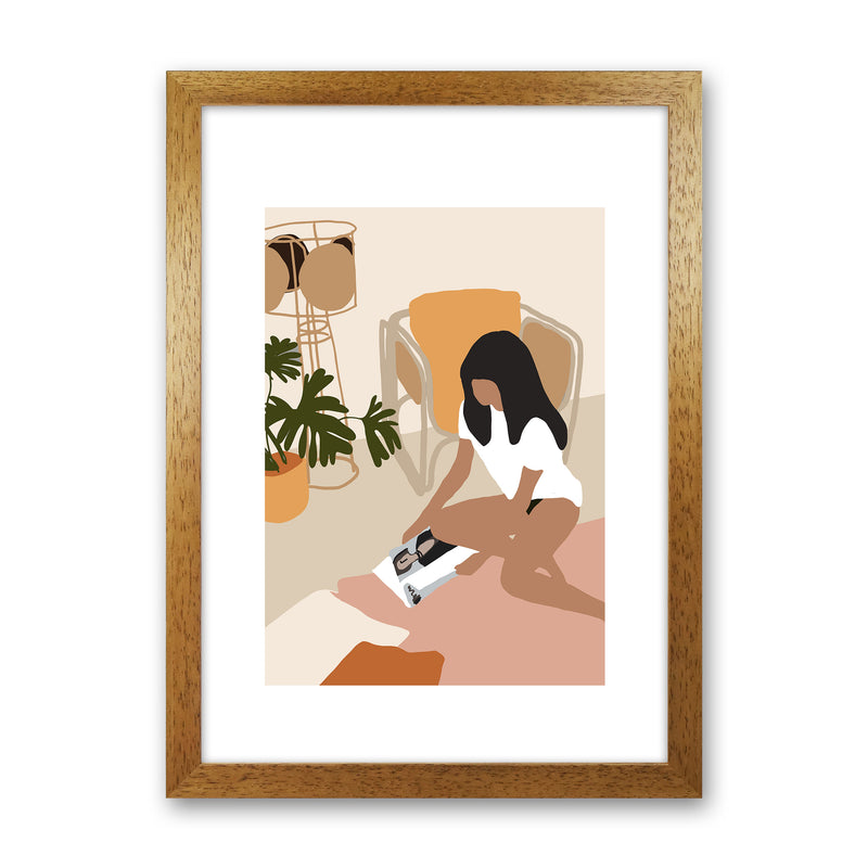 Mica Girl With Magazine N4  Art Print by Pixy Paper Oak Grain