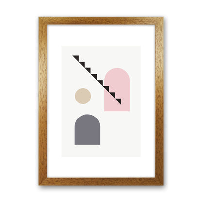 Mila Pink Stairs Left N4  Art Print by Pixy Paper Oak Grain