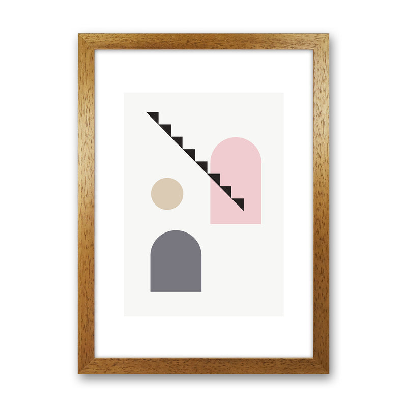 Mila Pink Stairs Left N4  Art Print by Pixy Paper Oak Grain