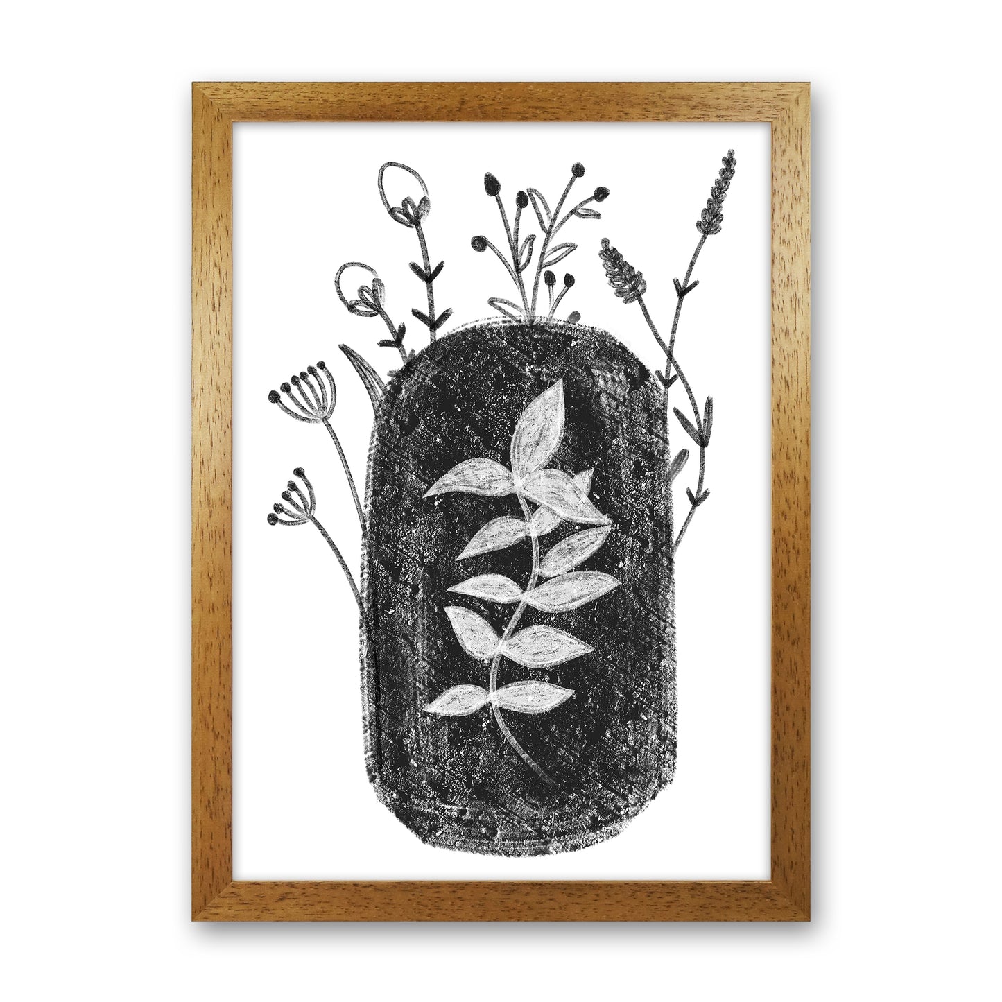 Dalia Chalk Black Floral  Art Print by Pixy Paper Oak Grain