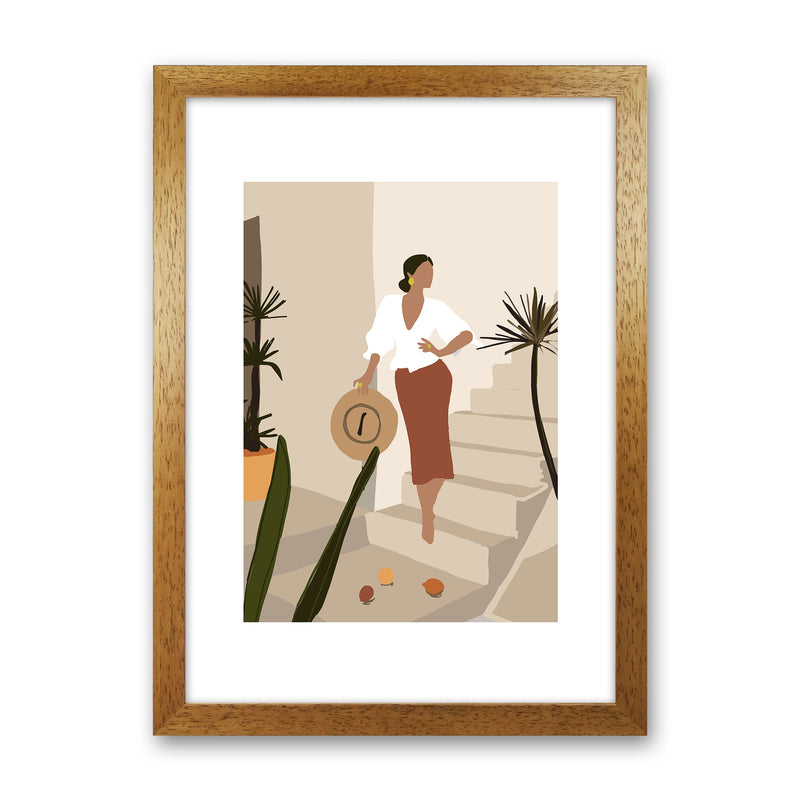 Mica Girl On Stairs N8  Art Print by Pixy Paper Oak Grain