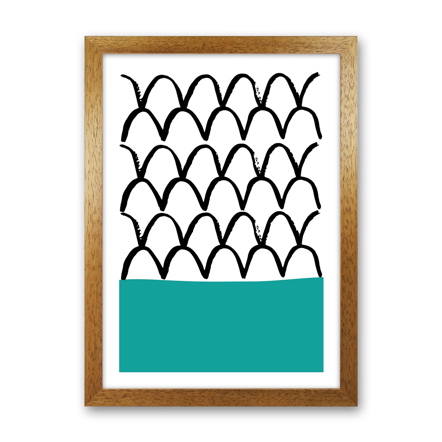 Teal Fishscales Neon Funk  Art Print by Pixy Paper Oak Grain