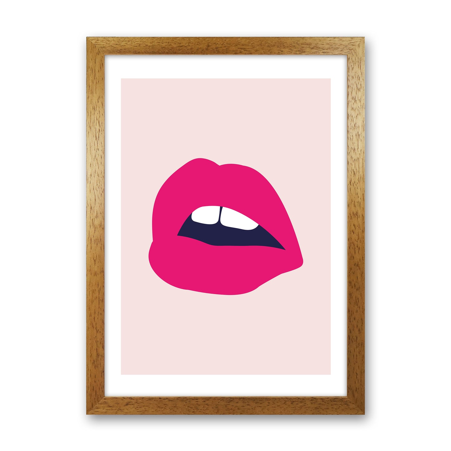 Pink Lips Salmon Back  Art Print by Pixy Paper Oak Grain