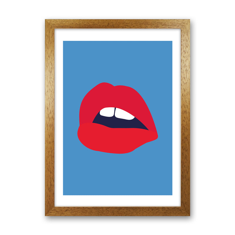 Red Lips Blue Back  Art Print by Pixy Paper Oak Grain