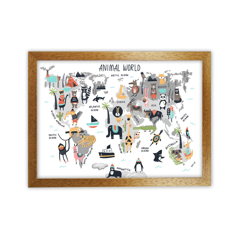 Animal World Map  Art Print by Pixy Paper Oak Grain