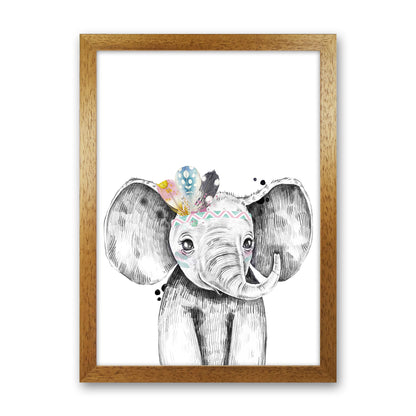 Safari Babies Elephant With Feathers  Art Print by Pixy Paper Oak Grain
