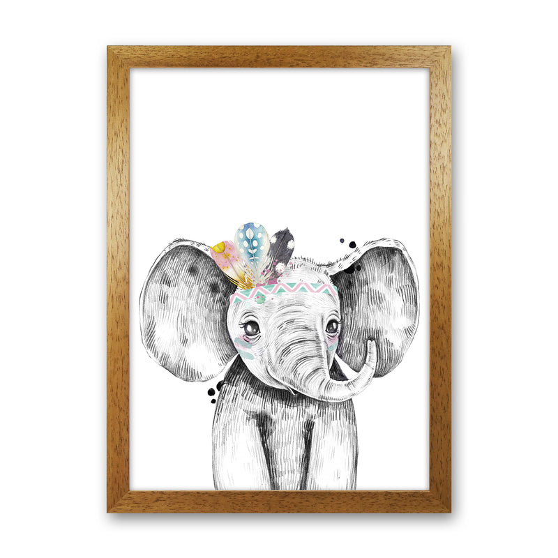 Safari Babies Elephant With Feathers  Art Print by Pixy Paper Oak Grain