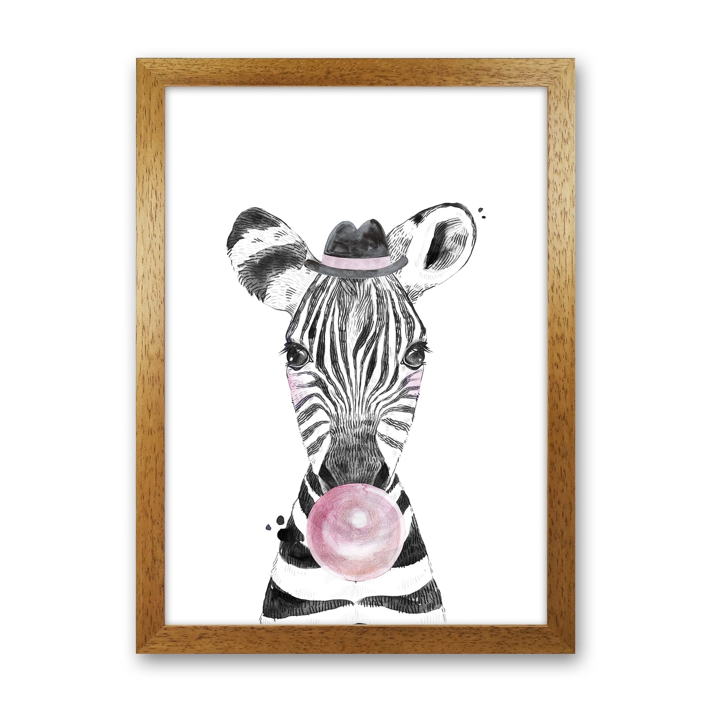 Safari Babies Zebra With Bubble  Art Print by Pixy Paper Oak Grain