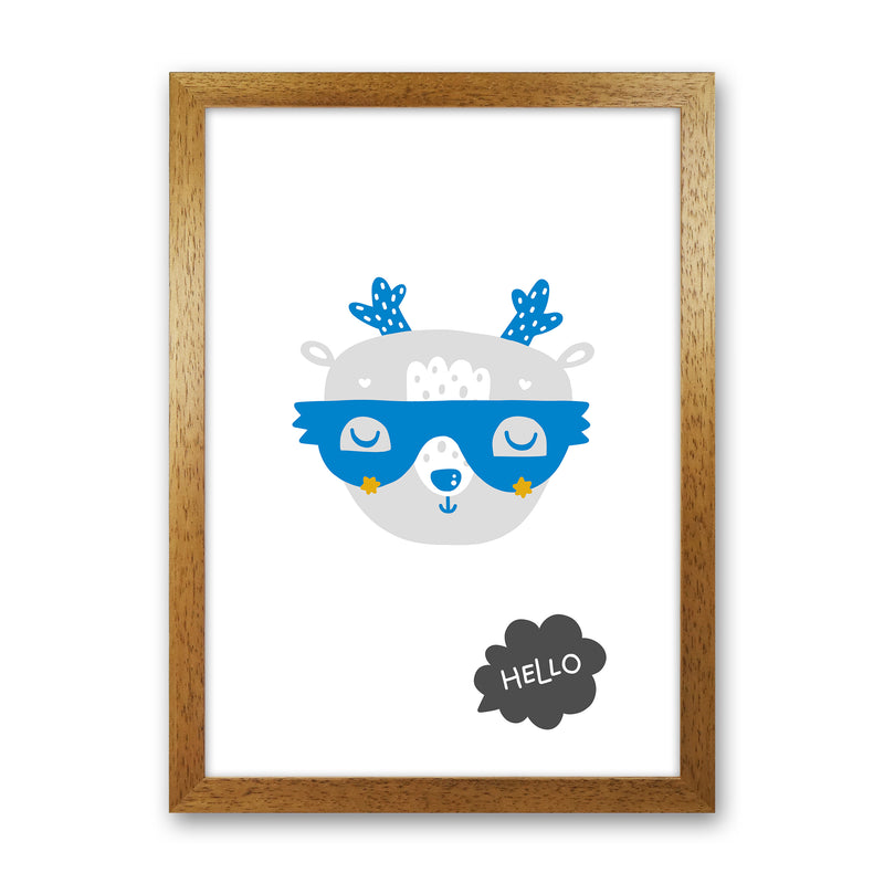 Hello Animal Blue Super Scandi  Art Print by Pixy Paper Oak Grain