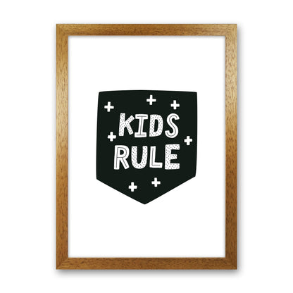 Kids Rule Black Super Scandi  Art Print by Pixy Paper Oak Grain