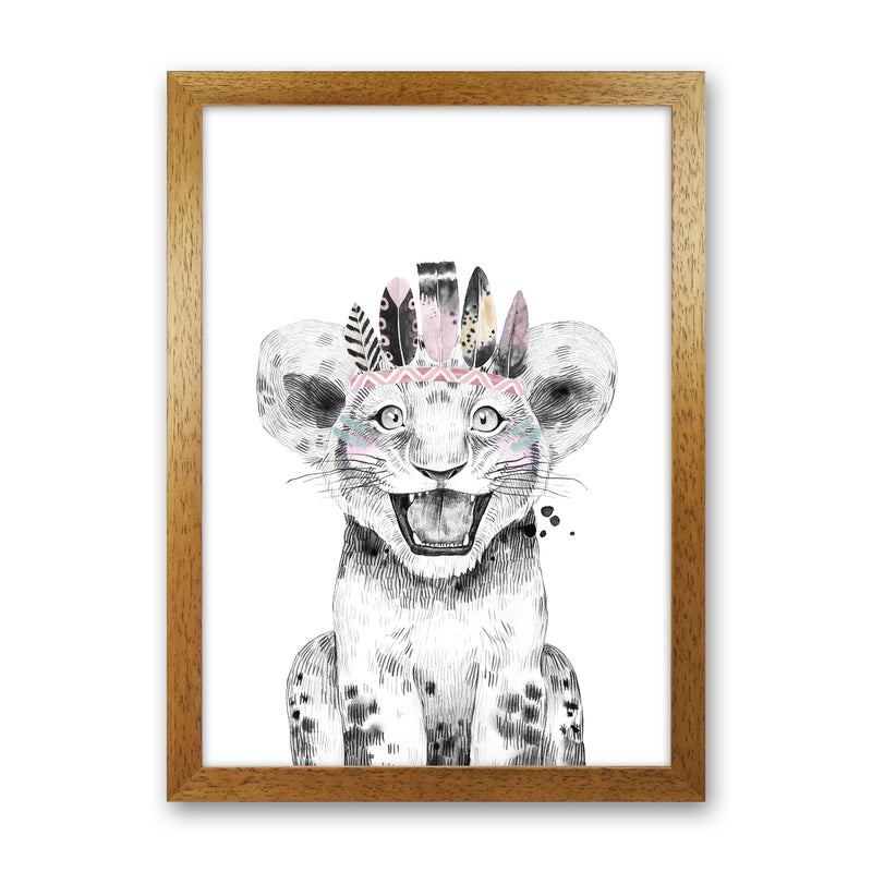 Safari Babies Tiger Feathers  Art Print by Pixy Paper Oak Grain