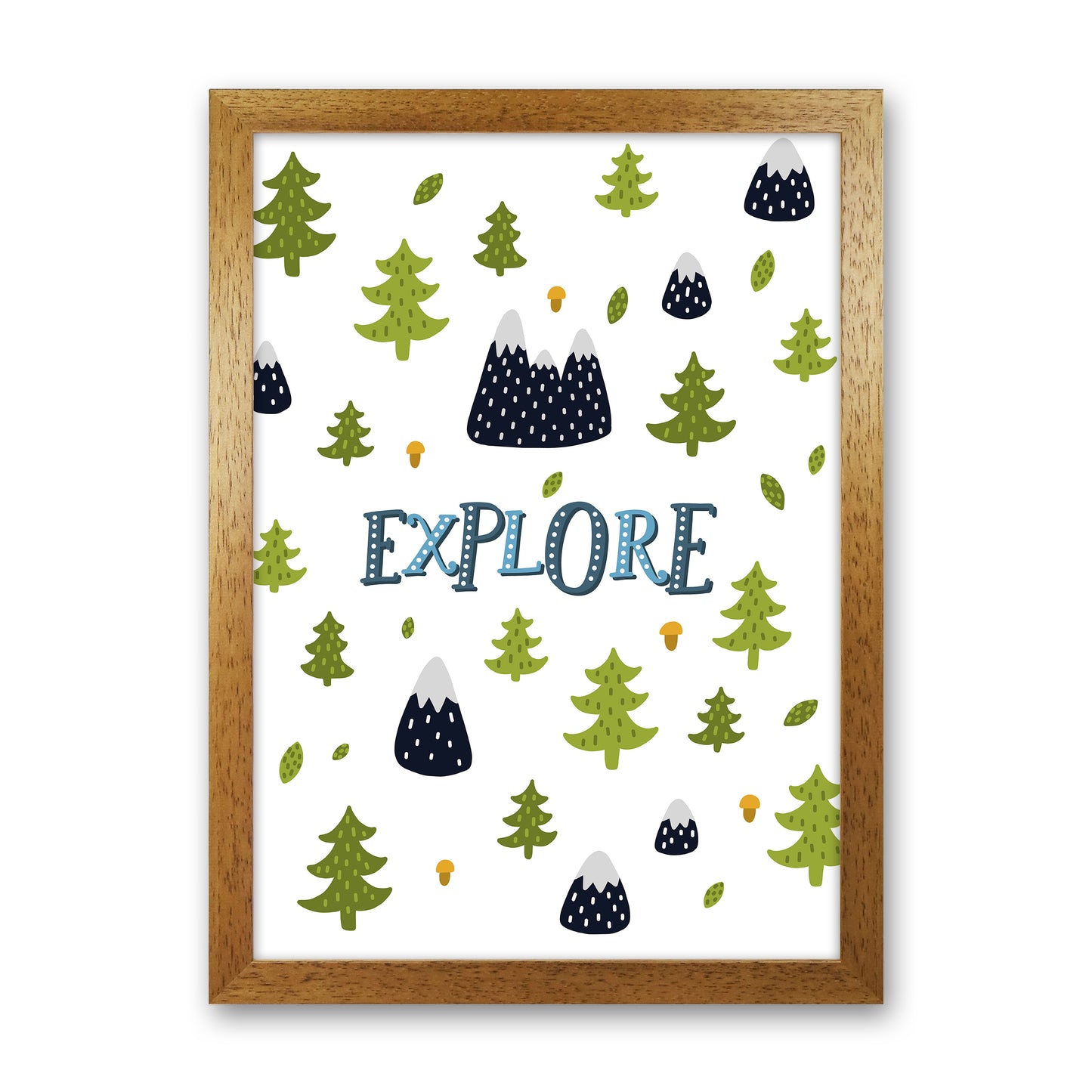 Little Explorer Trees Blue  Art Print by Pixy Paper Oak Grain
