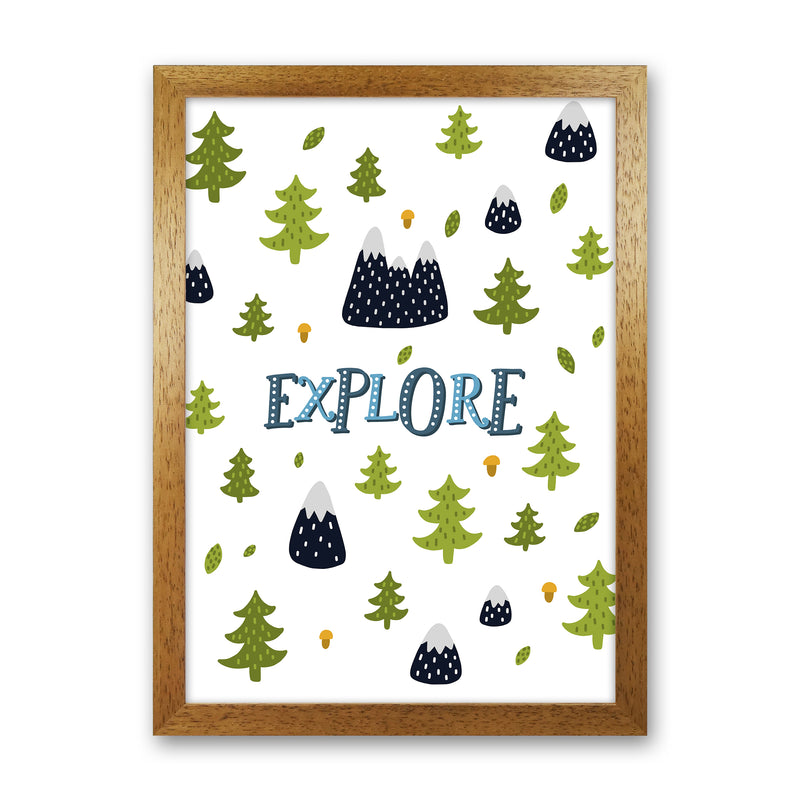 Little Explorer Trees Blue  Art Print by Pixy Paper Oak Grain