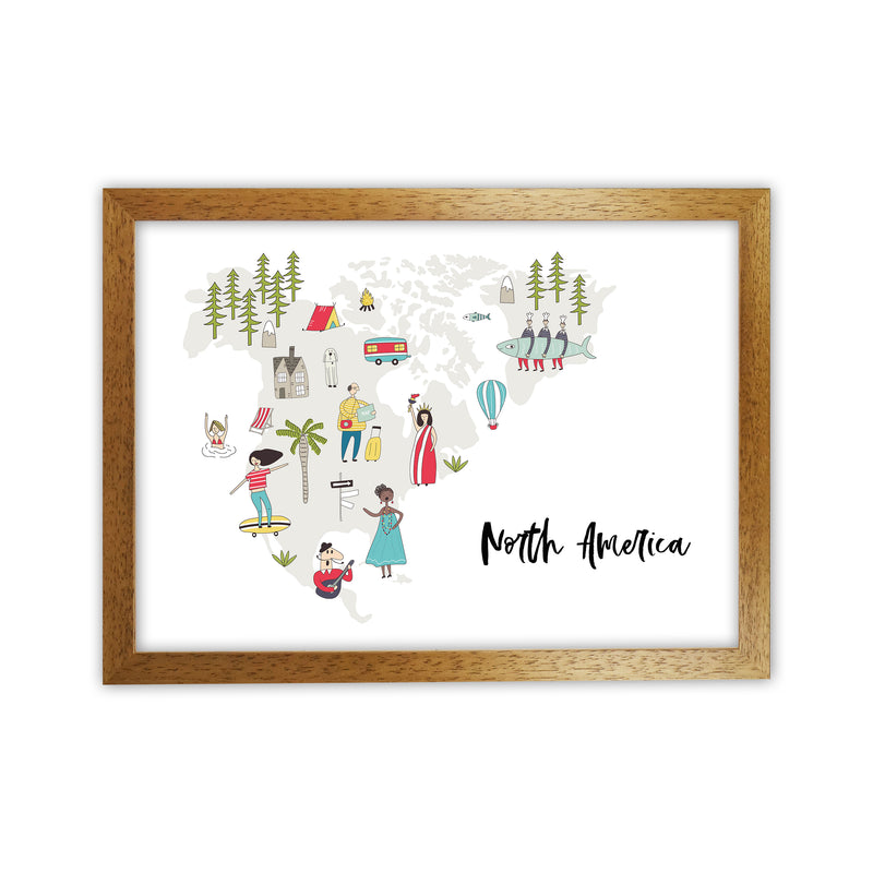 North America Map  Art Print by Pixy Paper Oak Grain