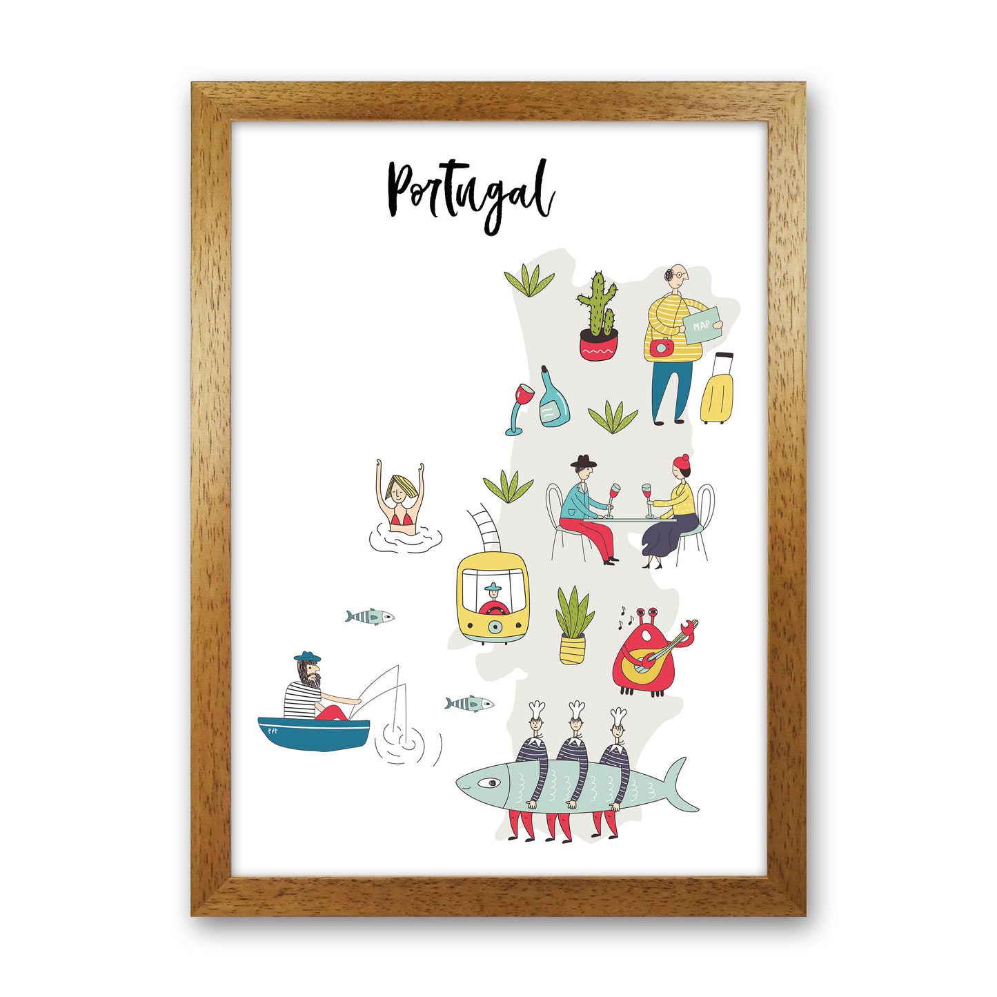 Portugal Map  Art Print by Pixy Paper Oak Grain
