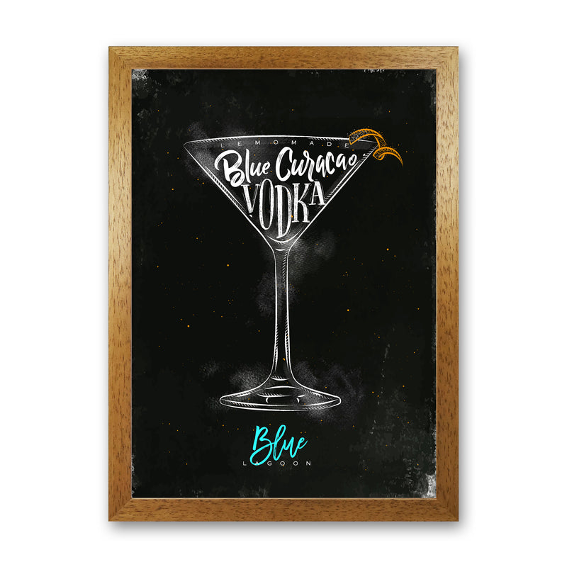 Blue Lagoon Cocktail Black  Art Print by Pixy Paper Oak Grain