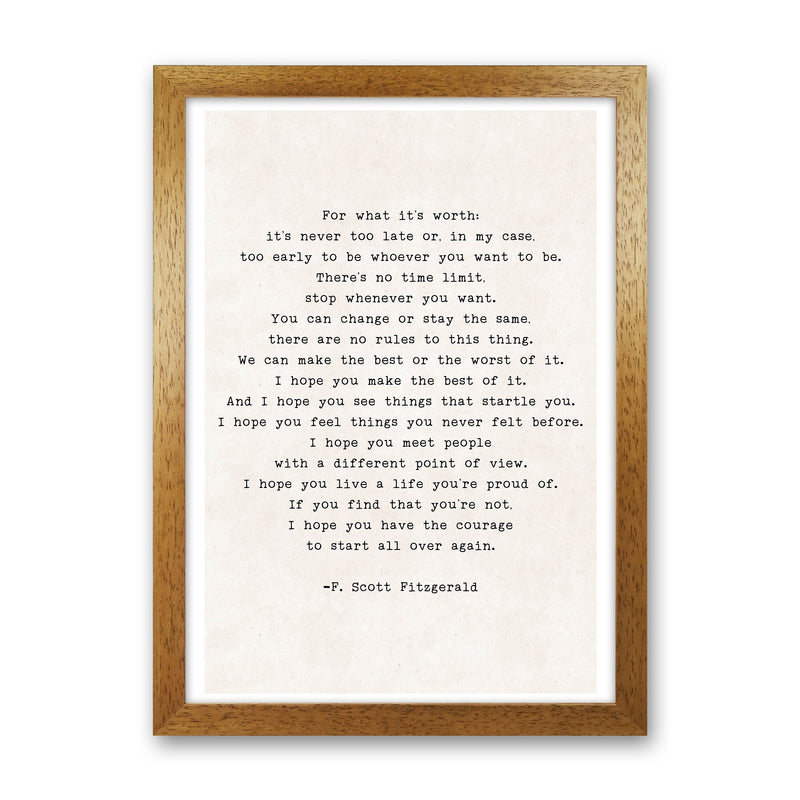 Start Again - Fitzgerald  Art Print by Pixy Paper Oak Grain