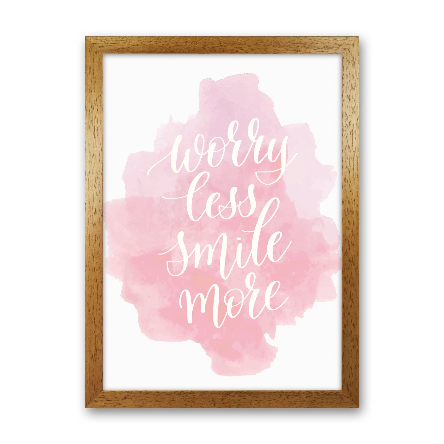 Worry Less Smile More  Art Print by Pixy Paper Oak Grain