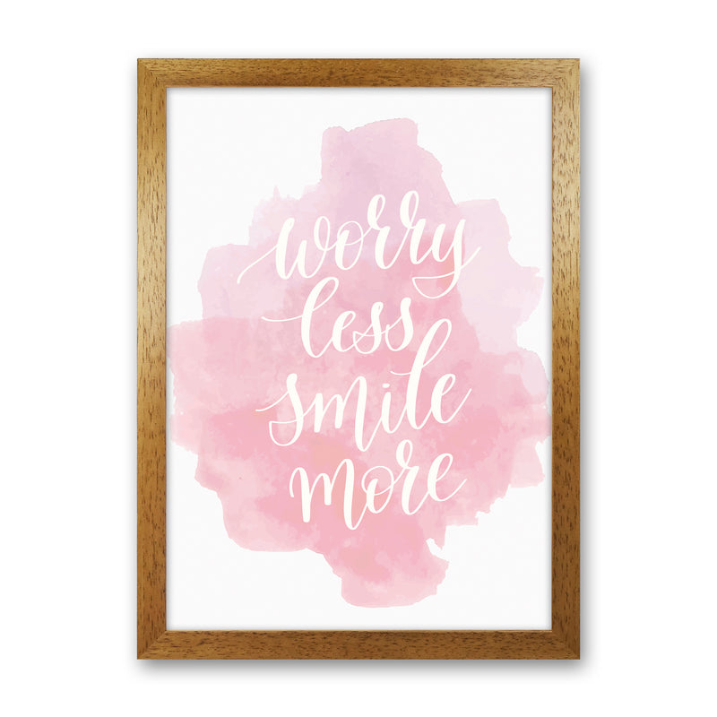 Worry Less Smile More  Art Print by Pixy Paper Oak Grain