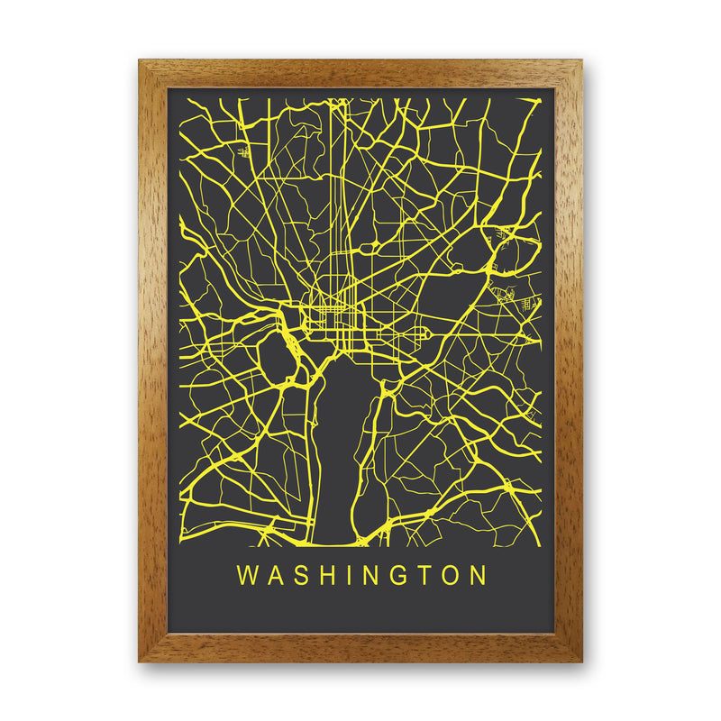 Washington Map Neon Art Print by Pixy Paper Oak Grain