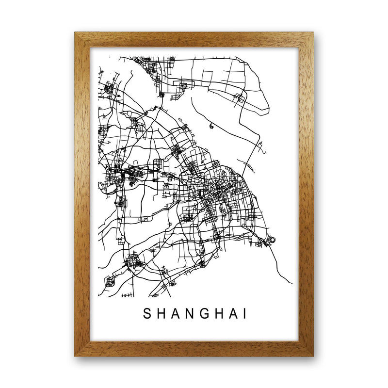 Shanghai Map Art Print by Pixy Paper Oak Grain