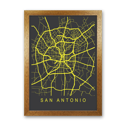 San Antonio Map Neon Art Print by Pixy Paper Oak Grain