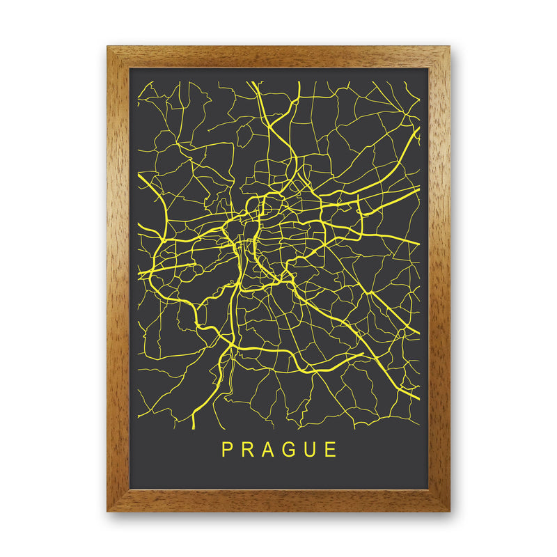 Prague Map Neon Art Print by Pixy Paper Oak Grain