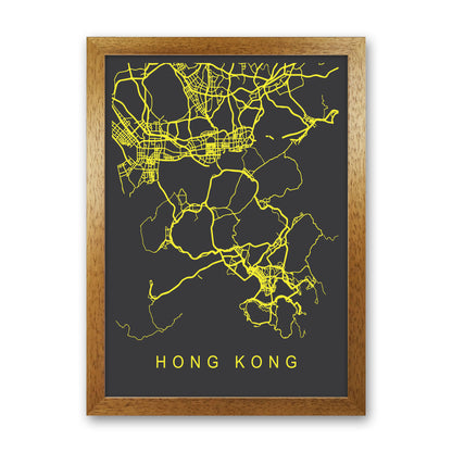 Hong Kong Map Neon Art Print by Pixy Paper Oak Grain