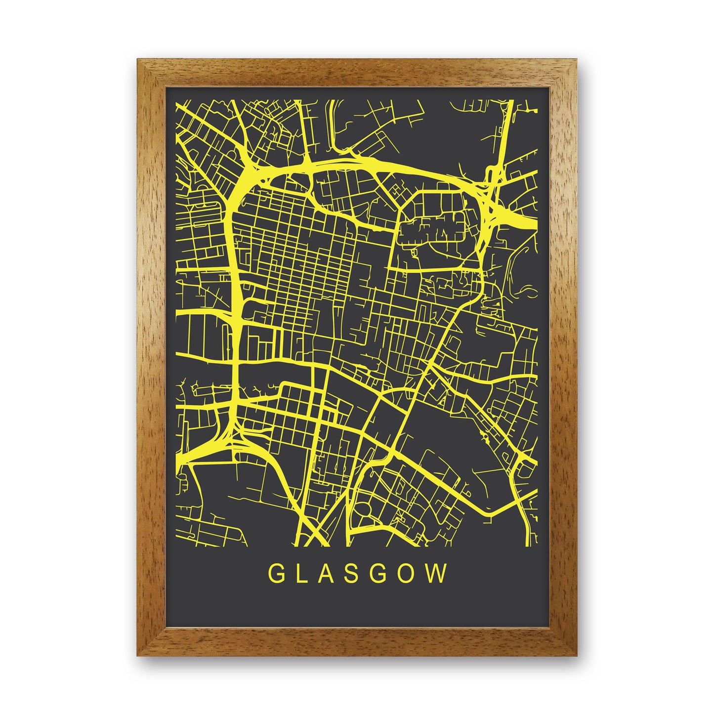 Glasgow Map Neon Art Print by Pixy Paper Oak Grain