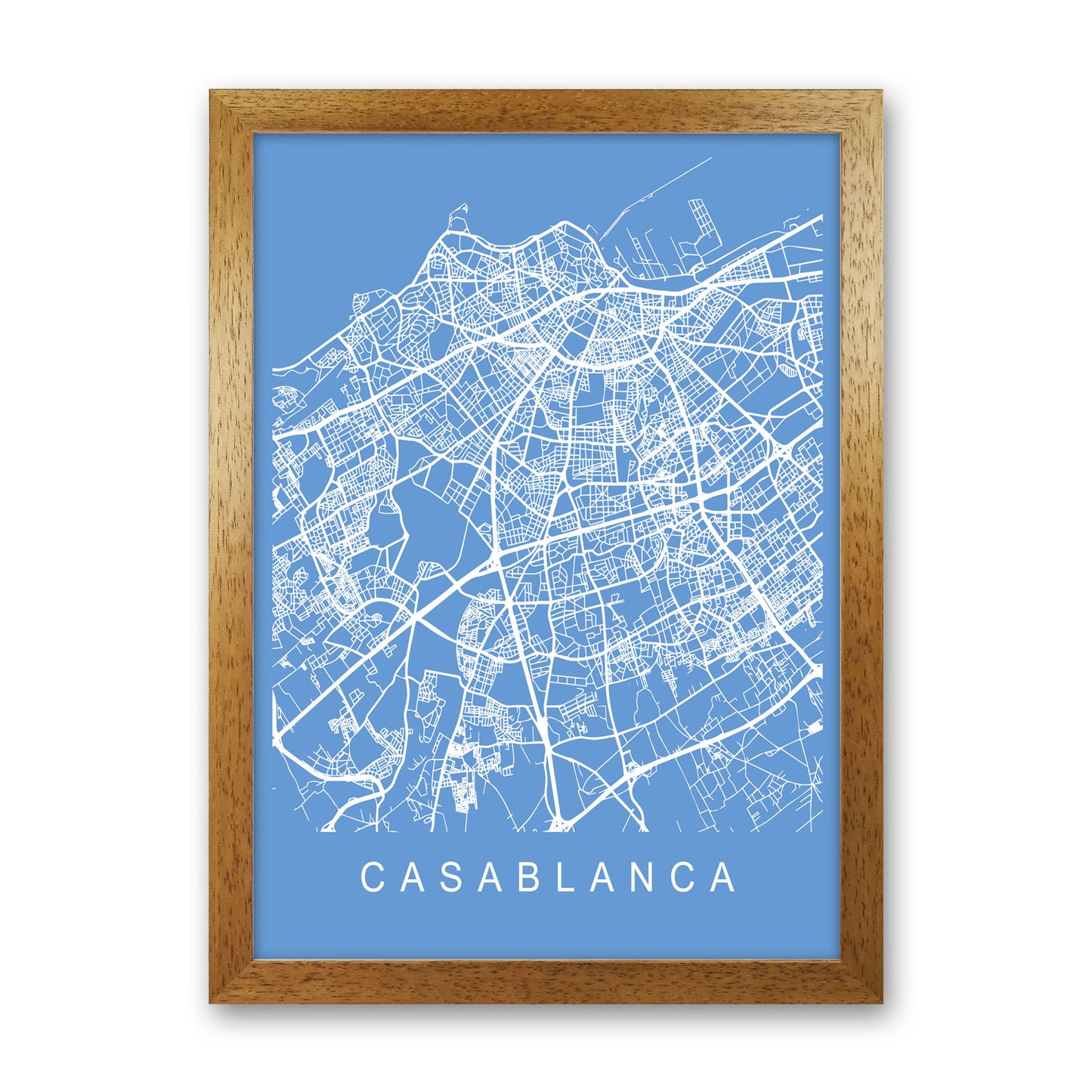 Casablanca Map Blueprint Art Print by Pixy Paper Oak Grain