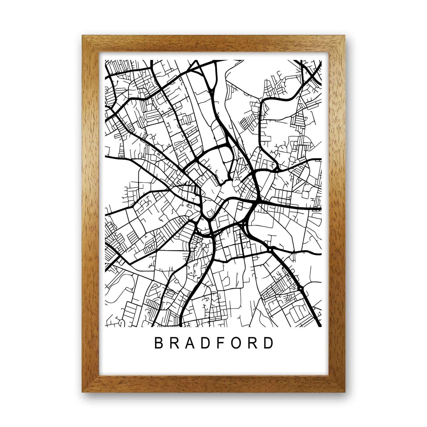 Bradford Map Art Print by Pixy Paper Oak Grain