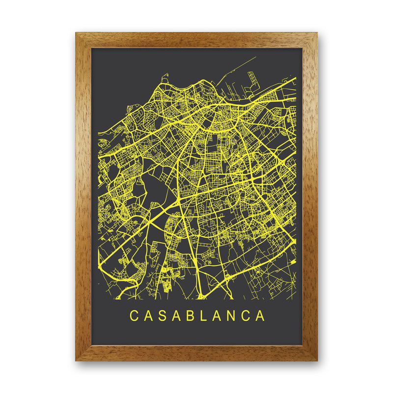 Casablanca Map Neon Art Print by Pixy Paper Oak Grain