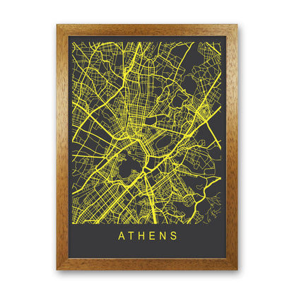 Athens Map Neon Art Print by Pixy Paper Oak Grain