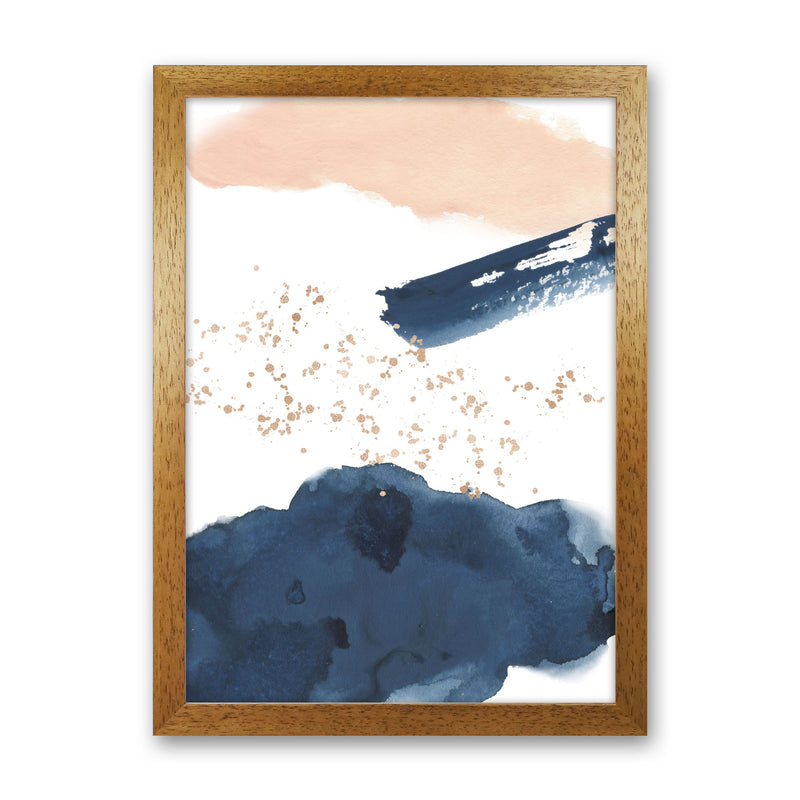 Aztec Blush and Navy Watercolour 01 Art Print by Pixy Paper Oak Grain