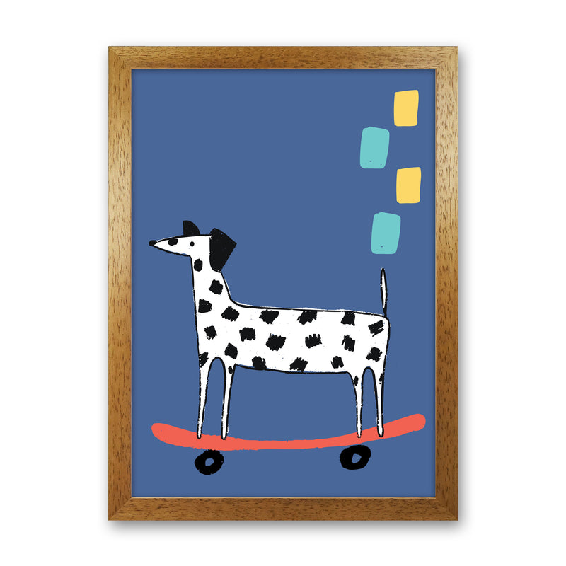Skateboard Dog Art Print by Pixy Paper Oak Grain