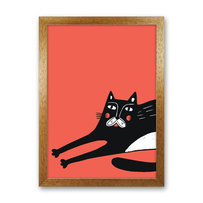 Cat Stretching Art Print by Pixy Paper Oak Grain