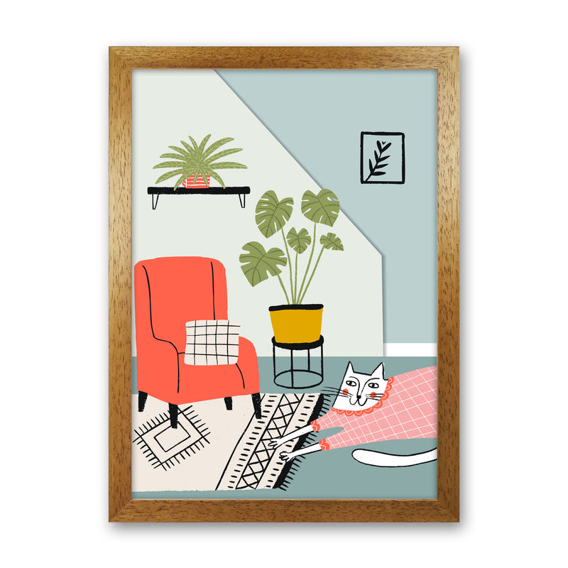 Cat At Home Art Print by Pixy Paper Oak Grain