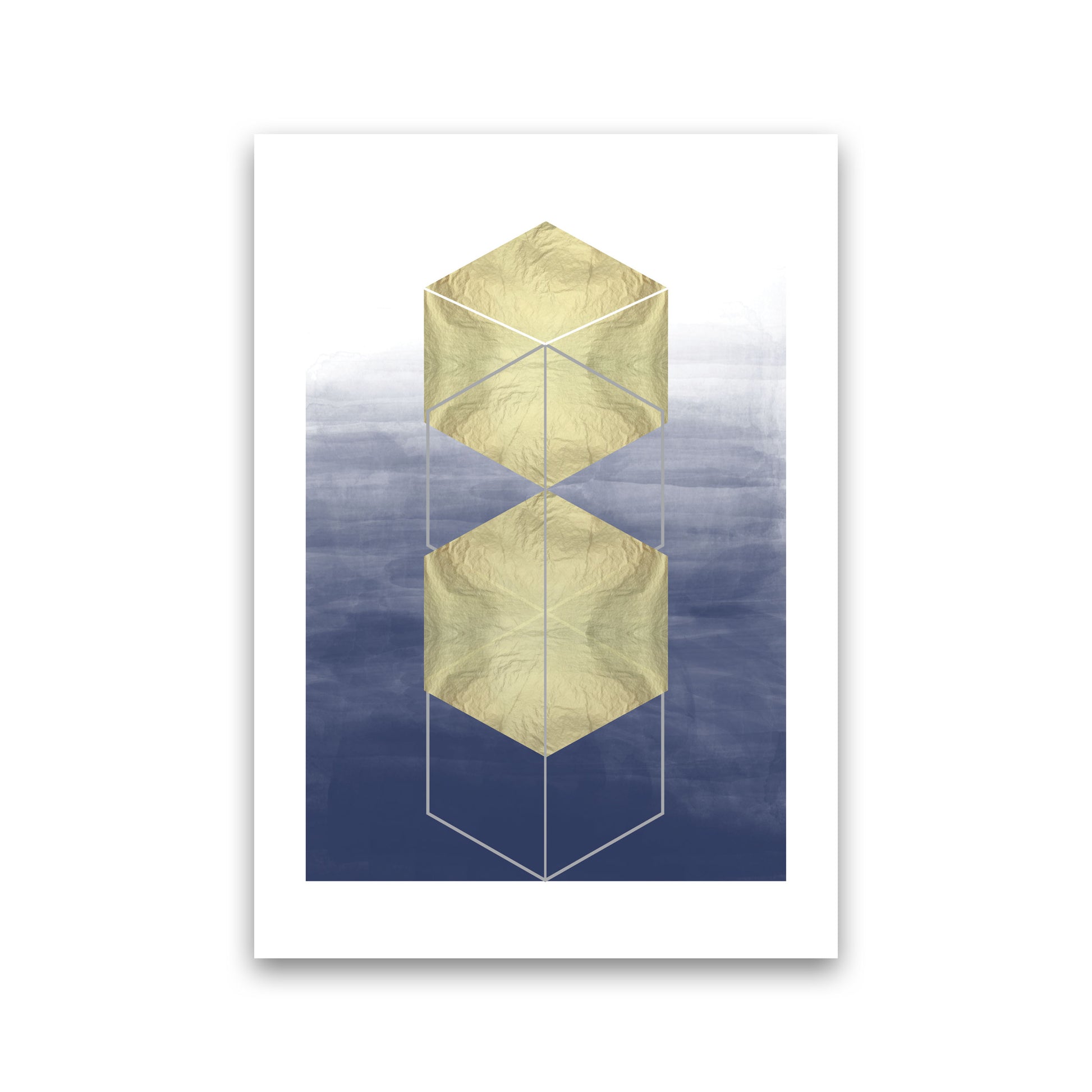 Navy And Gold Abstract Hexagons Modern Print Print Only