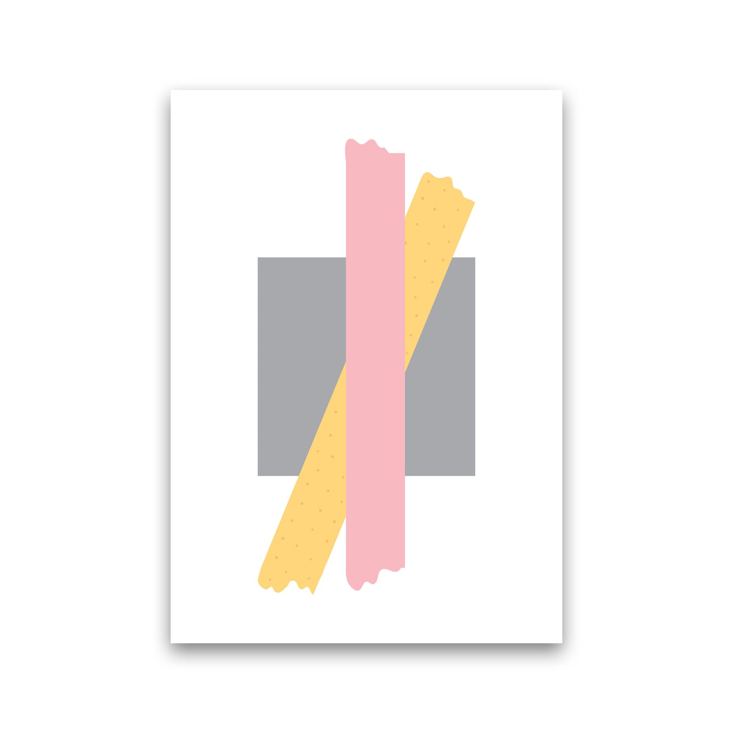 Grey Square With Pink And Yellow Bow Abstract Modern Print Print Only