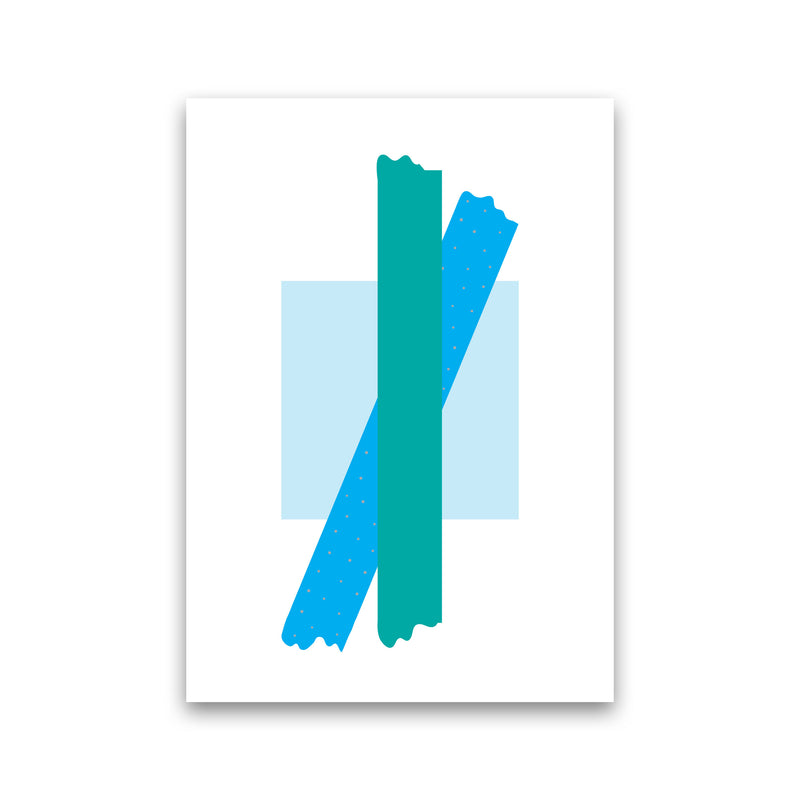 Blue Square With Blue And Teal Bow Abstract Modern Print Print Only