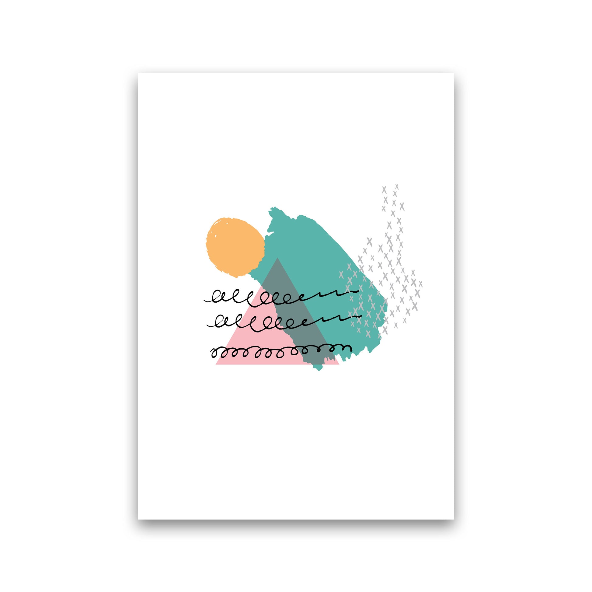Pink And Teal Mountain Sun Abstract Modern Print Print Only