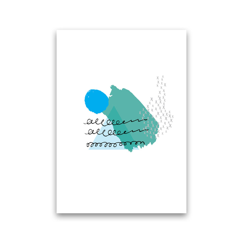 Teal And Blue Mountain Sun Abstract Modern Print Print Only
