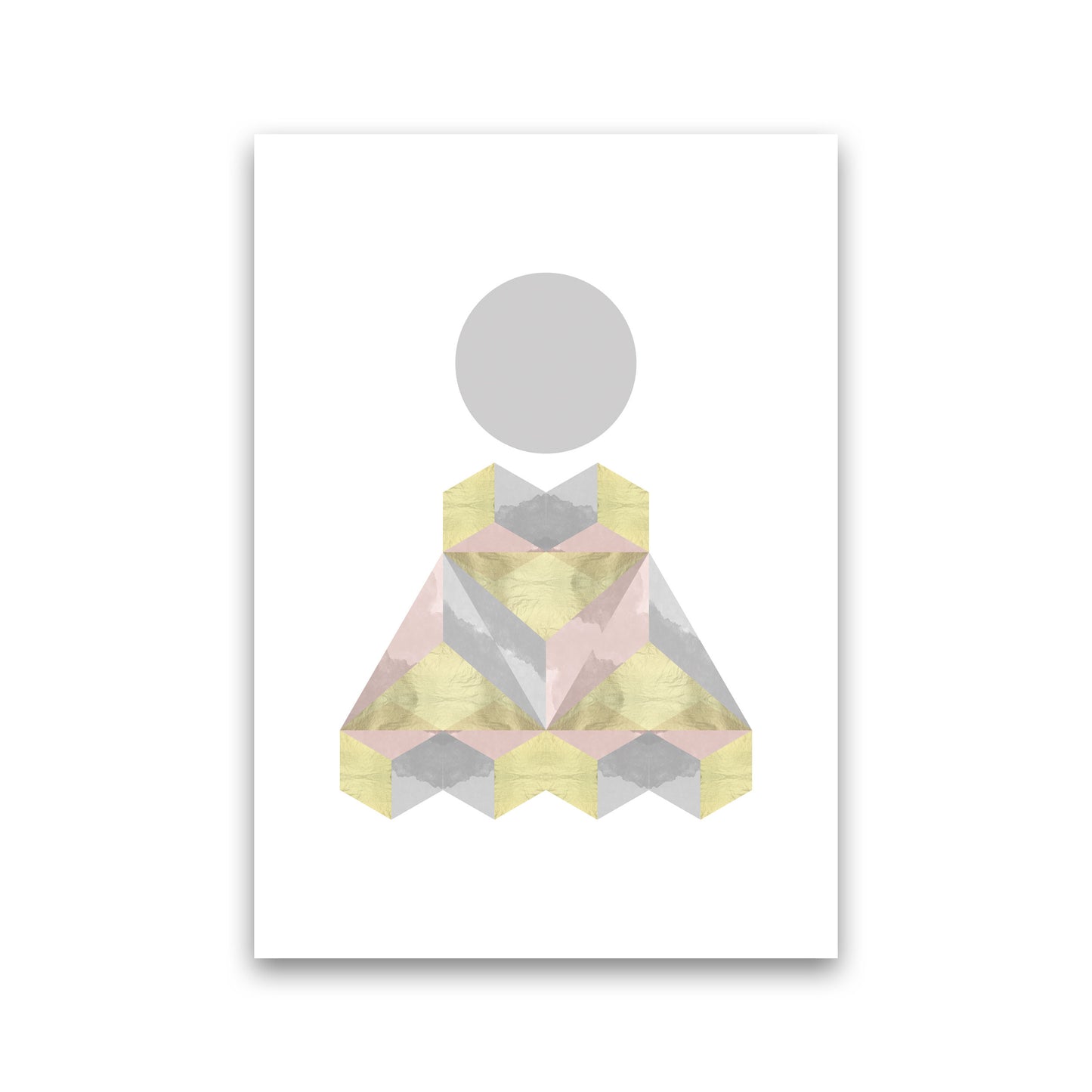 Gold, Pink And Grey Abstract Shapes Modern Print Print Only