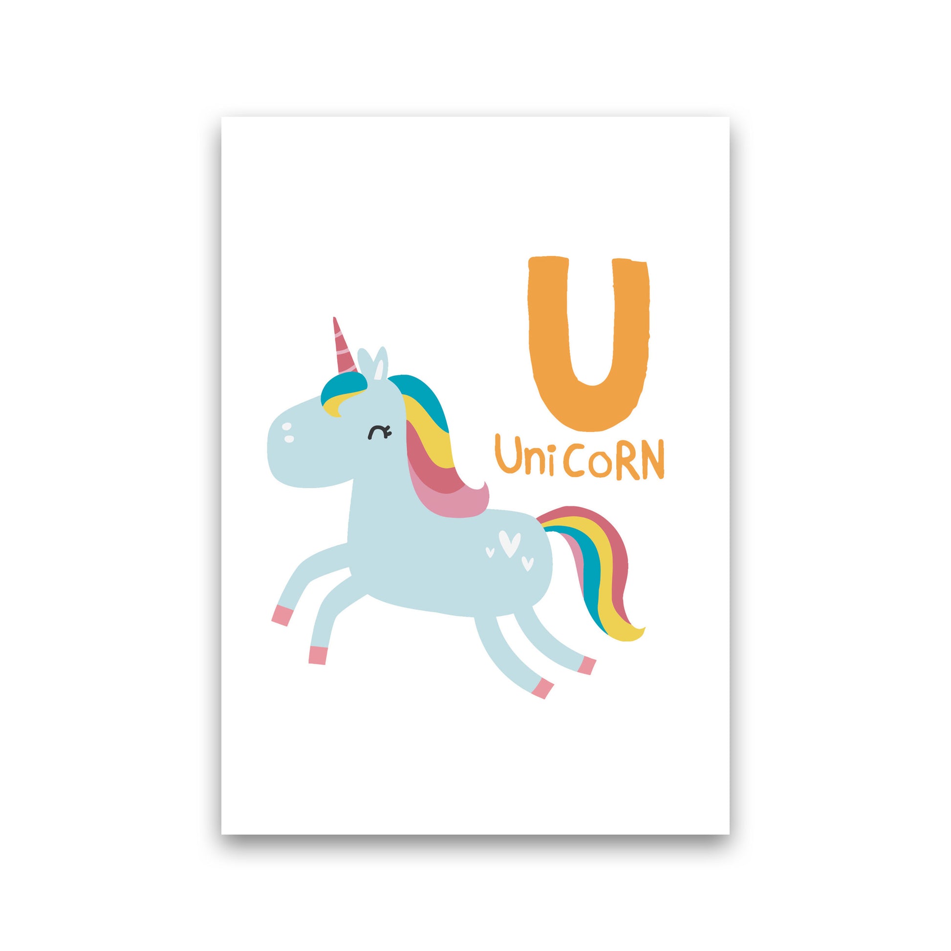 Alphabet Animals, U Is For Unicorn Framed Nursey Wall Art Print Print Only